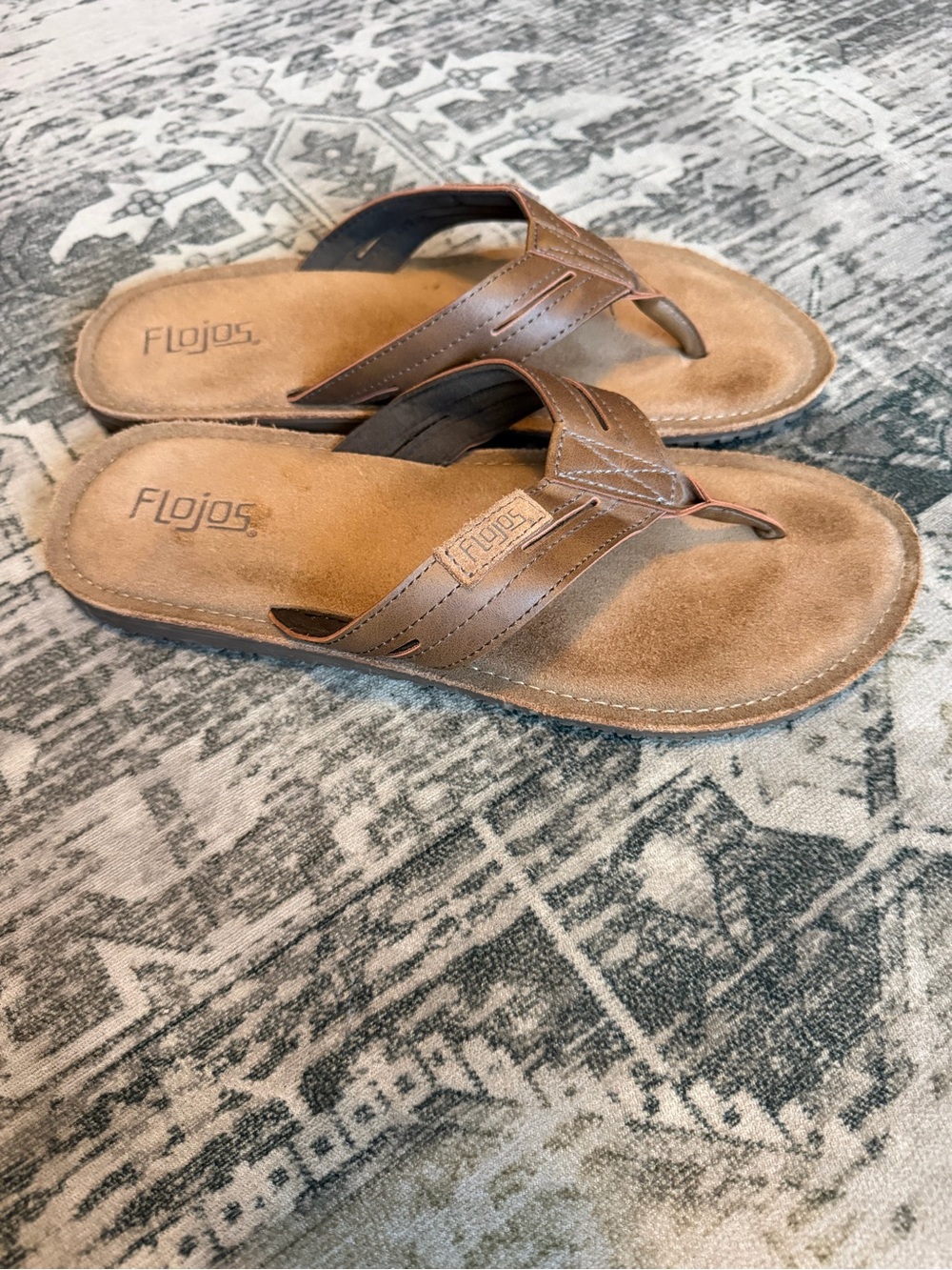 Flojos Men's Alonzo Flip-Flops brown synthetic leather upper suede logo size 11